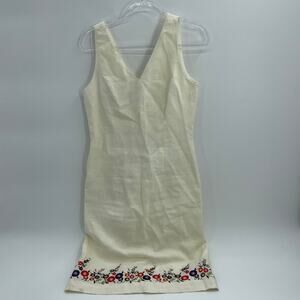 MAGGY LONDON Dress Linen Sleeveless Floral Embroidered Womens Size 8 Cottage Fem